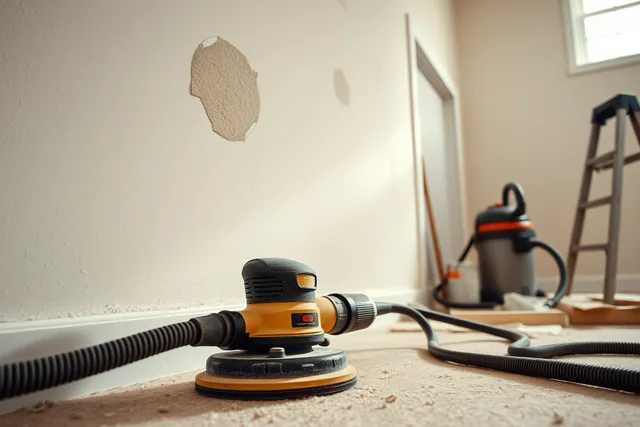 Dust-extracted sander smoothing an interior wall before painting. Painting contractors: the parts worth your attention