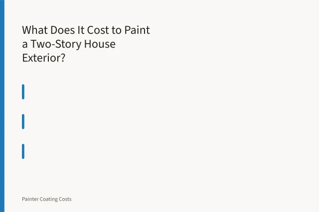 Painter on tall ladder coating the upper siding of a two-story house exterior. What Does It Cost to Paint a Two-Story House Exterior?