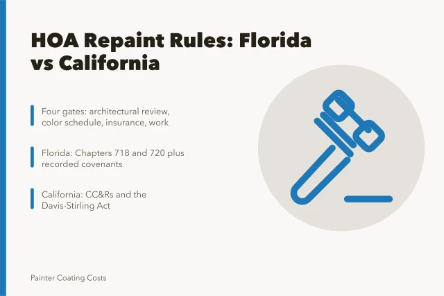 Guide comparing Florida and California HOA condo painting compliance rules. Florida and California HOA painting rules, a compliance guide