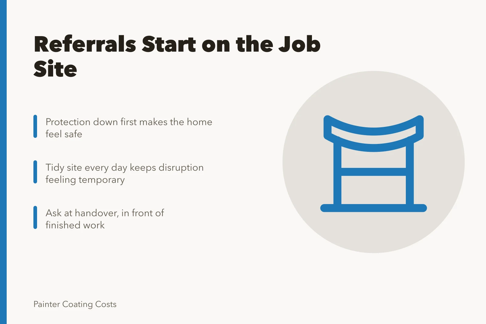 Painting contractor referral card with on-site behavior and handover timing tips. How a painting contractor business turns customers into referrals