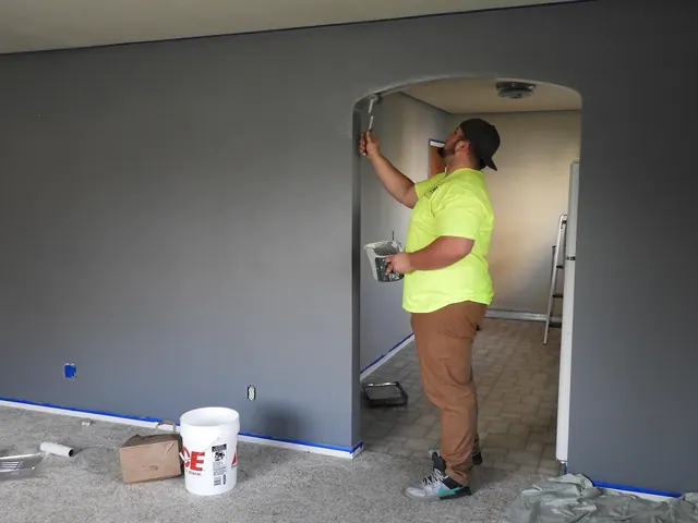 painter, paint, house, indoor, livingroom, work, home, color, roller, tool, interior, worker, design, renovation, improvement, painting, repair, equipment, paintbrush, wall, person