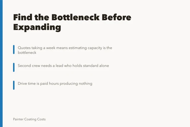 Card on painting contractor expansion bottlenecks, second crew economics, and drive time. What matters most in painting contractor expansion