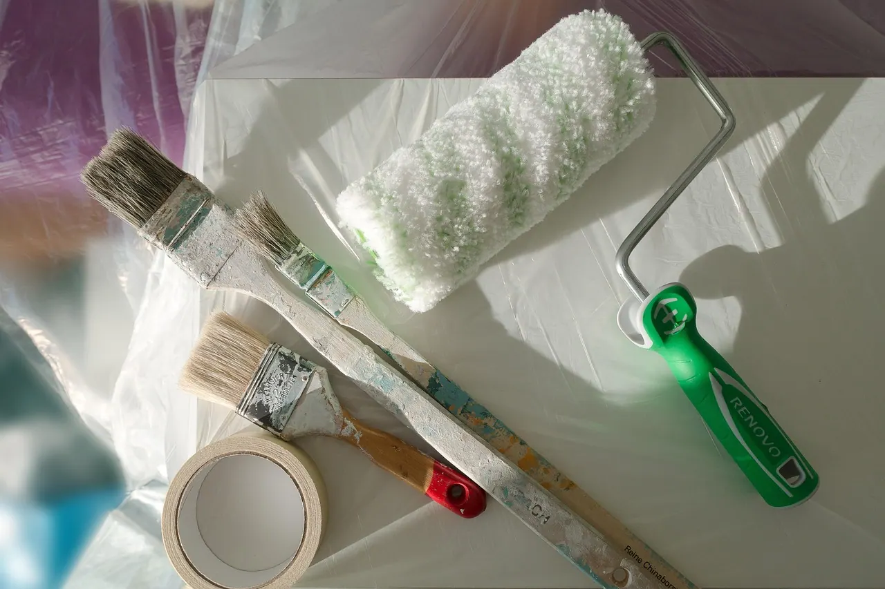 paint brush, roller, painter, painter's tape, renovation, painting work, renovate, cover, foil, protective film, painting, to brush, work, job, move, paint brush, painter, painter,