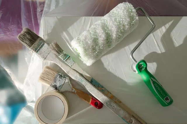 paint brush, roller, painter, painter's tape, renovation, painting work, renovate, cover, foil, protective film, painting, to brush, work, job, move, paint brush, painter, painter,