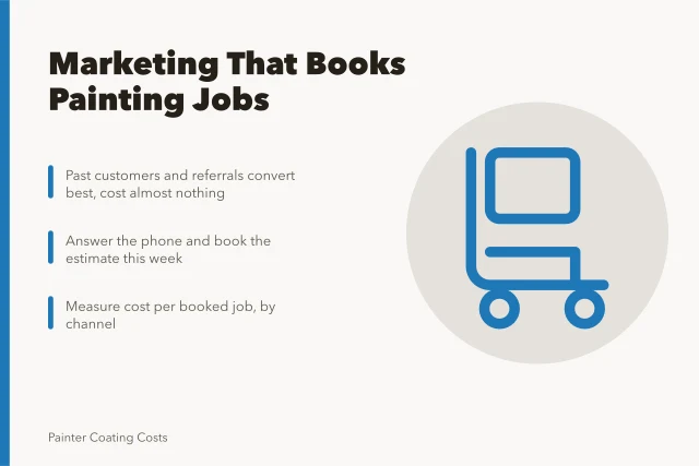 Card on painting contractor marketing channels, estimates, and booked job costs. The marketing plan for a painting contractor business in 2027