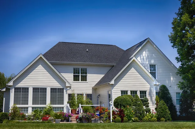 house, backyard, home, yard, garden, architecture, grass, property, estate, building, residence, lawn, green, summer, residential, house exterior, blue home, nature, blue house, blue building, blue grass, blue summer, blue garden, blue gardening. The forces shaping painting contractor demand