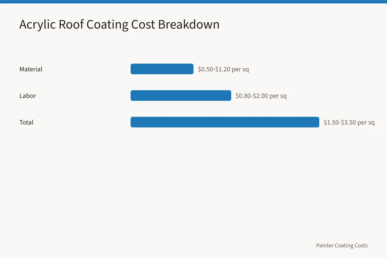 Bar chart showing acrylic roof coating material, labor, and total cost per square foot (Acrylic vs. Elastomeric Roof Coating: Cost per Square Foot)