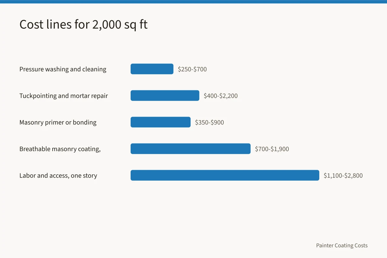 Bar chart of brick painting cost lines from pressure washing to labor (What Painting a Brick House Costs per Square Foot)