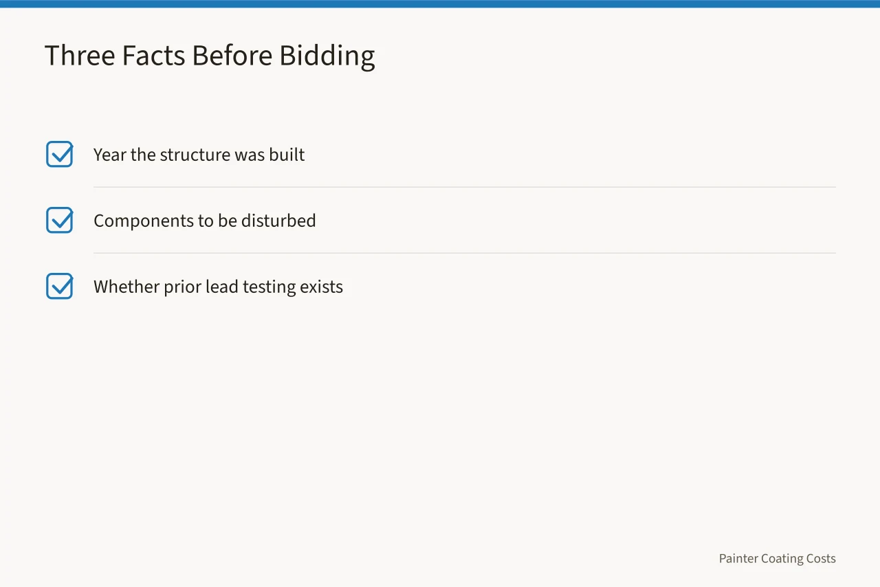 Checklist of three facts needed before bidding (EPA RRP lead-safe rules and your painting estimate in older US housing)