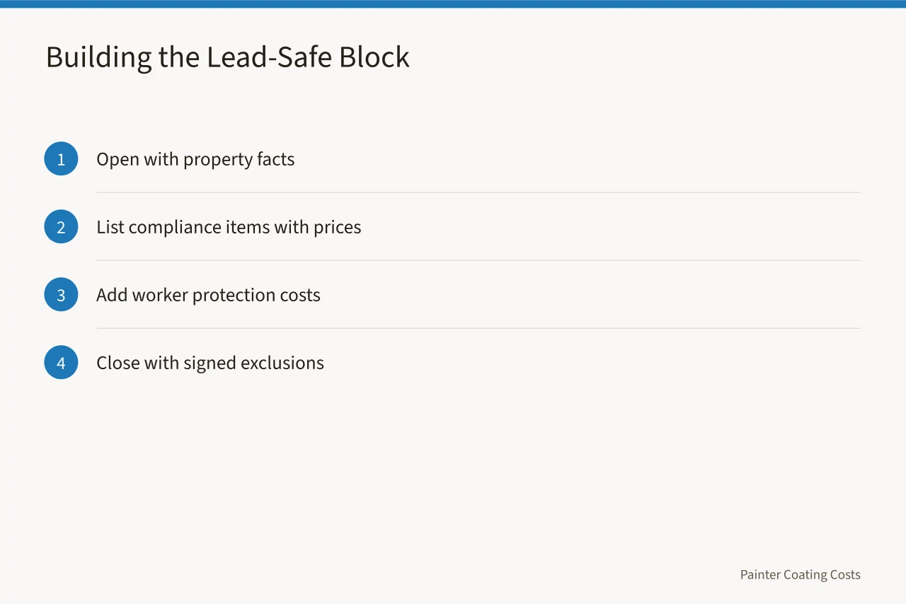 Steps for structuring a lead-safe estimate block (EPA RRP lead-safe rules and your painting estimate in older US housing)