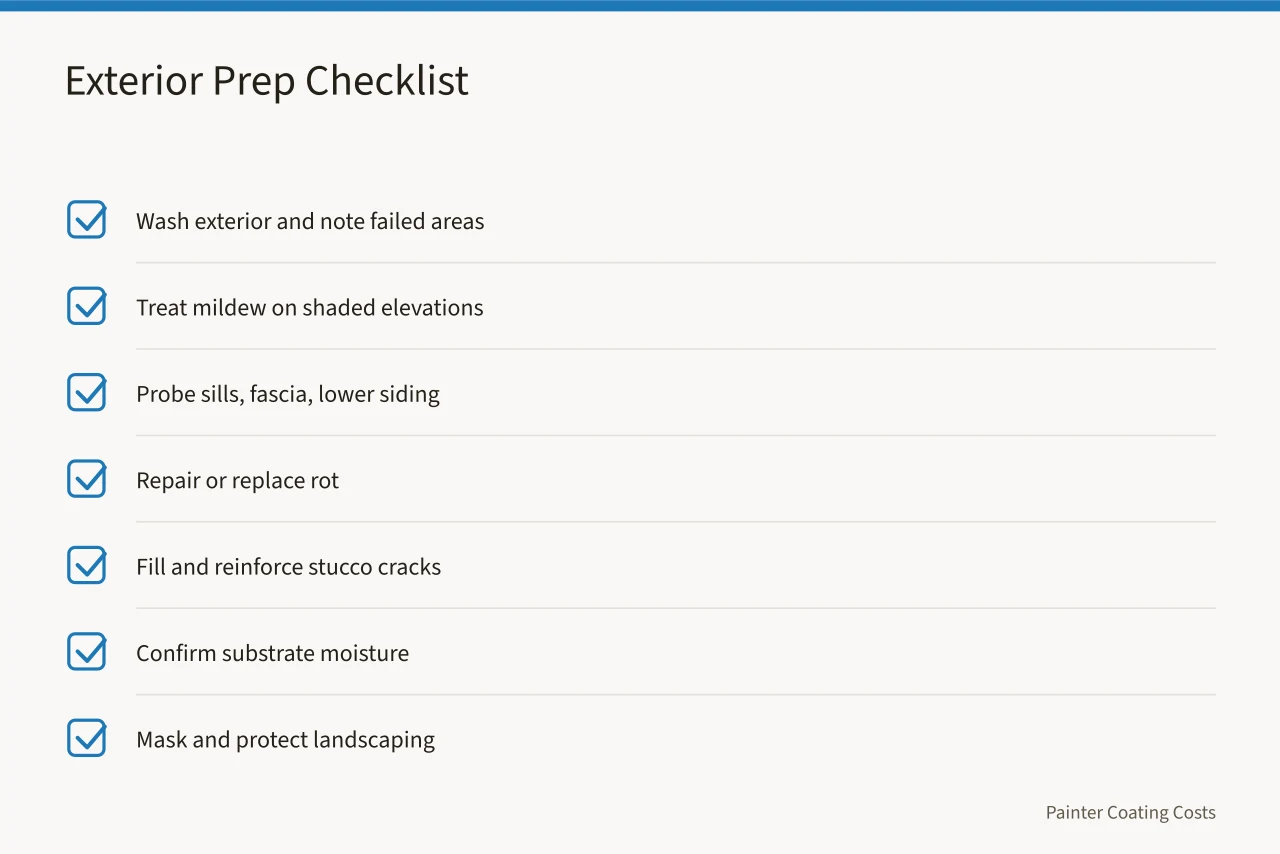 Checklist of exterior prep steps for Phoenix and Seattle repaints (Phoenix vs Seattle exterior repaint costs, how climate changes coating choices)