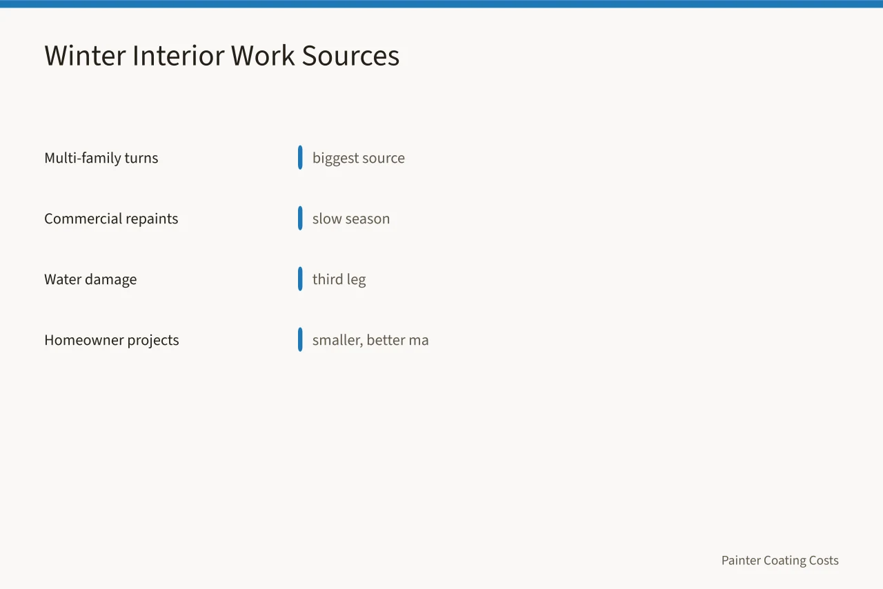 Bar chart of winter interior painting work sources (Where does winter interior painting work come from in Minneapolis and Chicago?)
